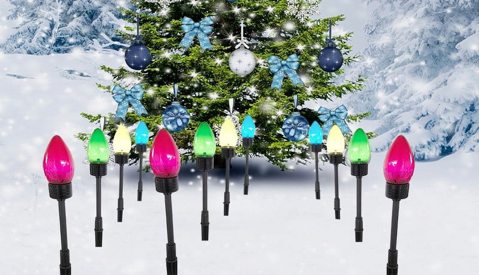 Wzzjkit Christmas Light Stakes, Christmas Lights Outdoor Christmas Marker Stake Lights, Christmas Yard Lights for Outside Xmas Walkway Decor, Solar Light Stakes