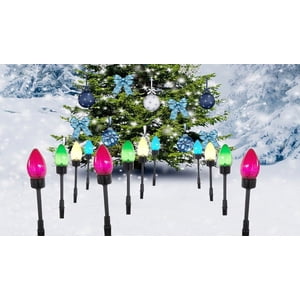 Wzzjkit Christmas Light Stakes, Christmas Lights Outdoor Christmas Marker Stake Lights, Christmas Yard Lights for Outside Xmas Walkway Decor, Solar Light Stakes