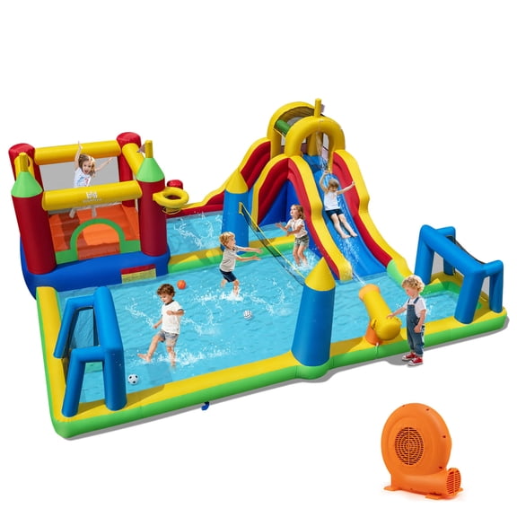 Costway Inflatable Water Slide Bounce House with Climbing Wall, Splash Pool, 750W Blower