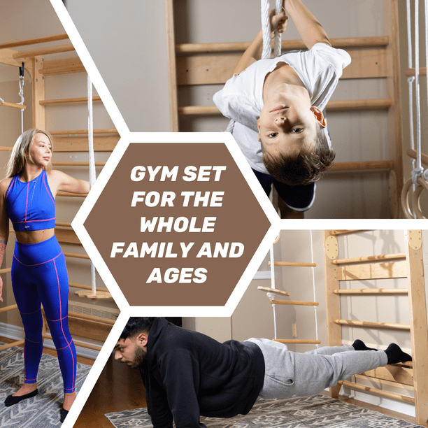 Échelle Suédoise Murale En Bois Avec Barres Parallèles – Multi-activités Pour Toute La Famille (anneaux, Toboggan, Balançoire, Corde)
