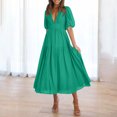 thumbnail image 1 of LOVZFMLL Robe Longue Décontractée pour Femme à Manches Bouffantes, Col en V, Verte, G, 1 of 9