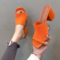 thumbnail image 2 of WLOELOEW Women'S Square Toe Sandals In Orange Block Heel Casual Mesh Upper Foot Length 9.65 Inches Us Size 7, 2 of 8