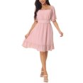 thumbnail image 1 of INSPIRE CHIC Women's Summer Square Neck Puff Short Sleeve Smocked Back Ruffle A-Line Casual Dress XL Pink, 1 of 6