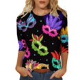 thumbnail image 1 of Outfmvch Chemises Mardi Gras pour Femmes, Manches 3/4 Hauts pour Femmes, Tenue Mardi Gras pour Femmes, Blouses pour Femmes, Hauts d'Entraînement pour Femmes, Tunique Graphique de Carnaval Manches 3/4 Col Rond Blouse Gris Foncé m, 1 of 5