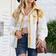 thumbnail image 4 of IROINID Women's Short Woolen Jacket Print Long Sleeve Winter Plaid Buttons Patchwork Coat, Yellow, 4 of 7