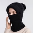 thumbnail image 3 of AWZXDE Women Winter Solid Color Knitted Ski with Scarf and Hood Integrated for Outdoor Riding Cold Defect Warm Pullover Hat Black,One Size, 3 of 4