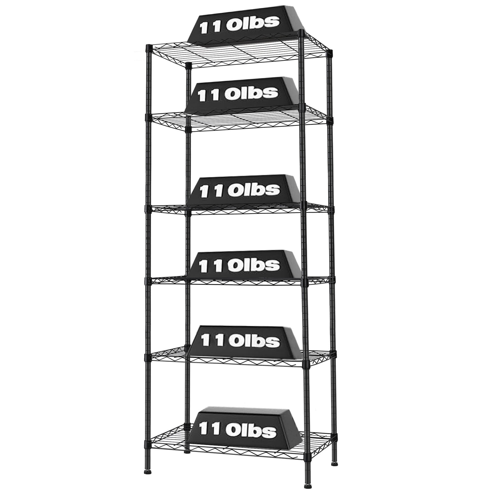 6-Tier Adjustable Storage Shelf Wire Shelving Unit, 660LBS Weight Capacity, Freestanding Garage Rack, 23.6"W x 13.7"D x 70.8"H