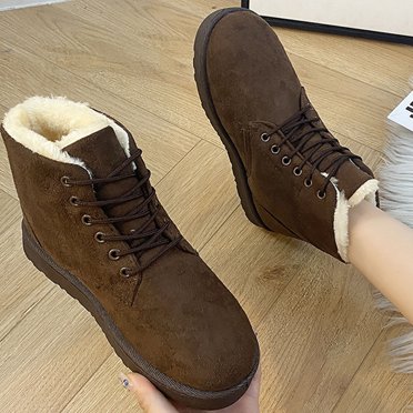 EGNMCR Winter Boots for Women Large Solid Color Women's Cotton Boots Lace Up Short Boots Warm Snow Boots