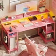 thumbnail image 2 of Bestier Gaming Desk with LED Light & Outlets 55" Computer Desk with Monitor Stand, Pink Carbon Fiber, 2 of 10
