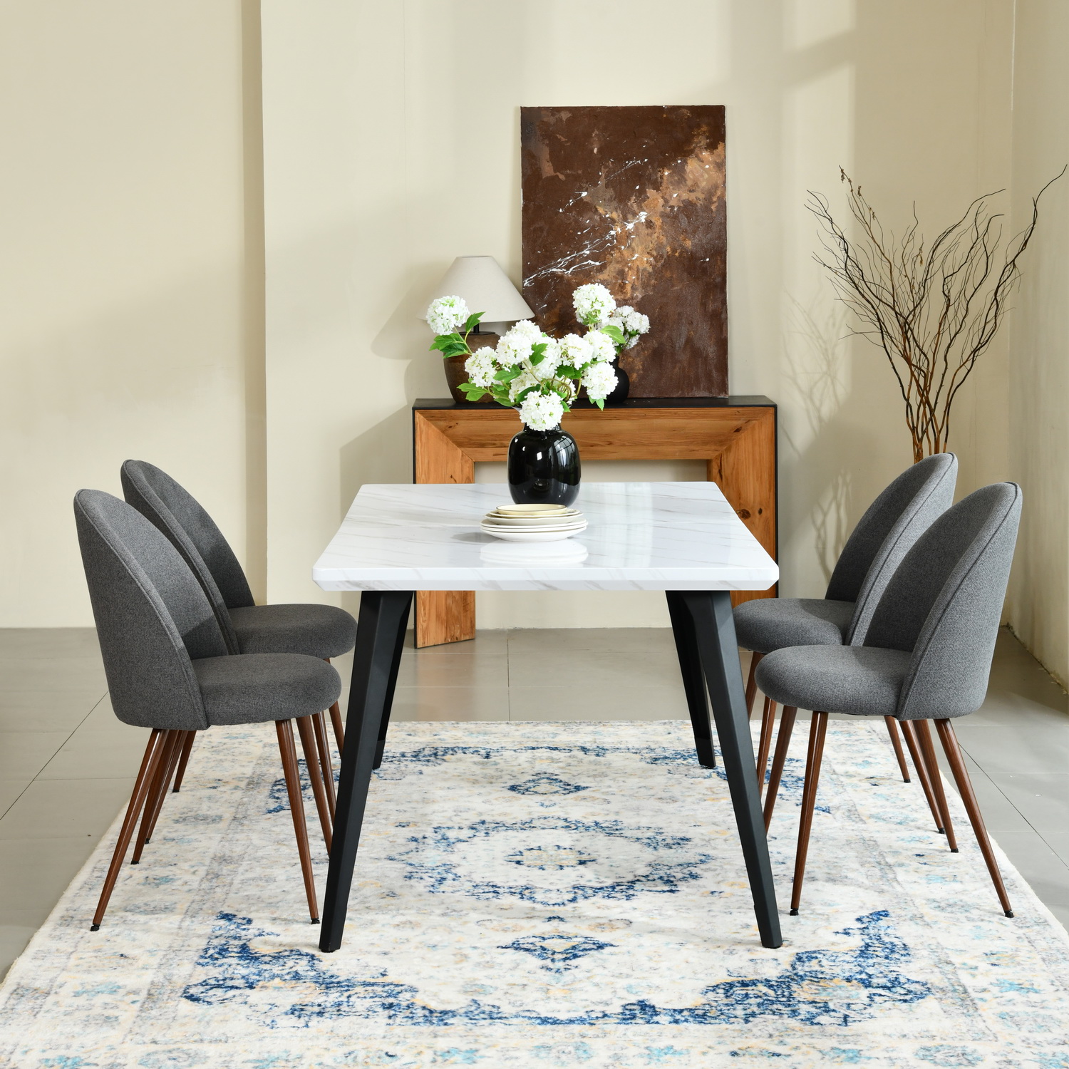 Lot de 2 chaises de salle à manger Homy Casa sans accoudoirs avec dossier incurvé et rembourré, tissu gris
