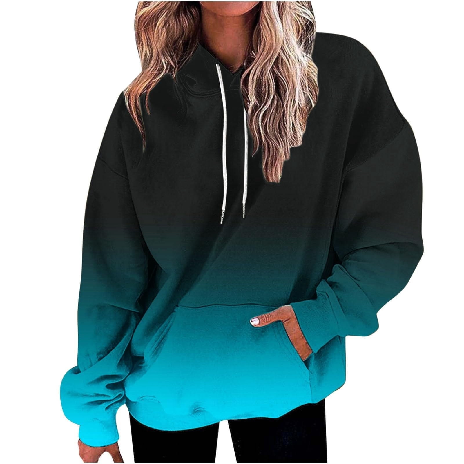 Timegard Sweatshirts for Women Plus Size Zipper Hoodies Pullover Gradient Color Fall Casual Loose Tops