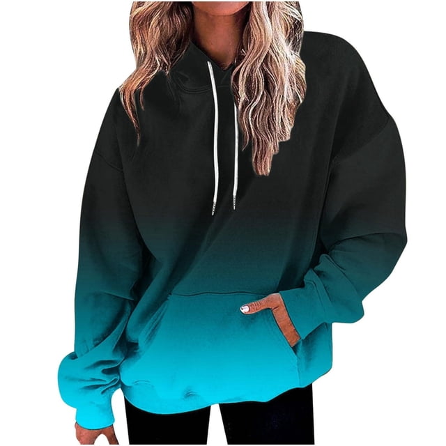 Timegard Sweatshirts for Women Plus Size Zipper Hoodies Pullover Gradient Color Fall Casual Loose Tops