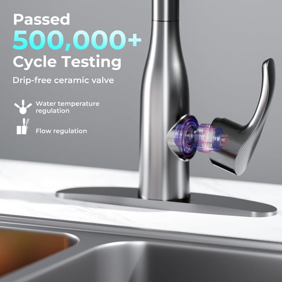 Robinet de Cuisine Sans Contact avec Doubles Capteurs de Mouvement – Pulvérisateur à Descente – Robinet de Lavabo en Nickel Brossé Écoénergétique – Poignée Unique, 1 Ou 3 Trous, Moderne pour Ferme, VR, Buanderie, Bar