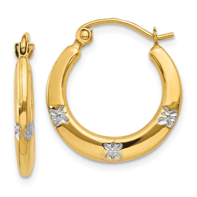 14k Yellow Gold Flowers Hoop Earrings Flower Gardening