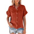 thumbnail image 2 of Ichuanyi Womens Cotton Button Down Shirt Casual Short Sleeve Loose Fit Collared Linen Work Blouse Tops with Pocket, 2 of 7