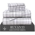 thumbnail image 1 of Ruvanti 6 Pcs Cotton Sheets - 100% Natural Cotton Soft, Lightweight & Breathable Crispy Percale King Size Bed Sheets Set, 16" Deep Pockets, Open Check, 1 of 8
