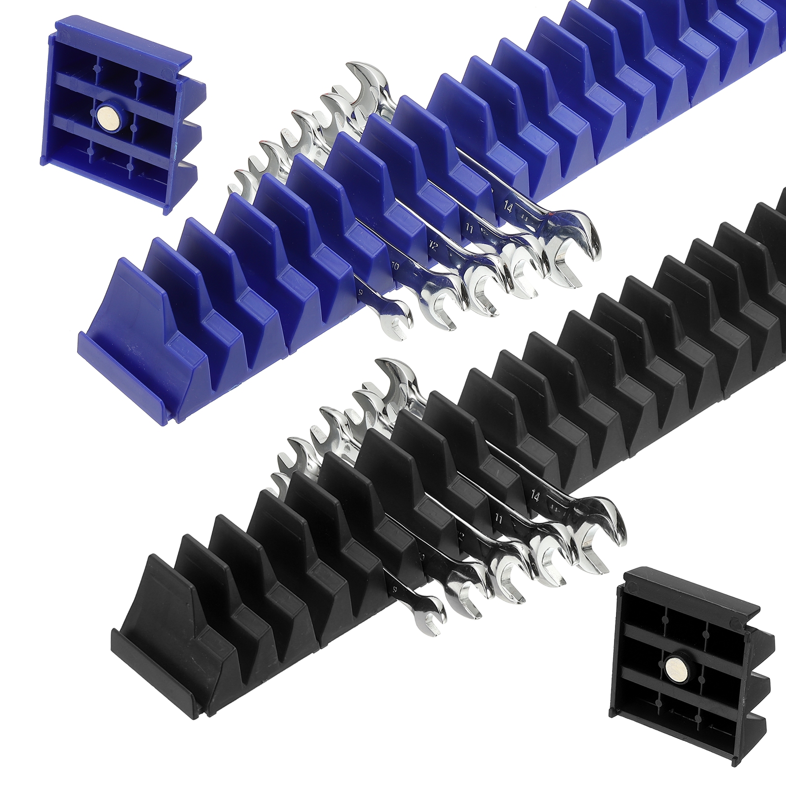 46pcs Magnetic Wrench Organizer for Tool Box, Magnetic Modular Wrench Organizer Holder Toolbox Universally for 46 Tools Drawer Chest Ratcheting Offset Wrenches, Black Blue