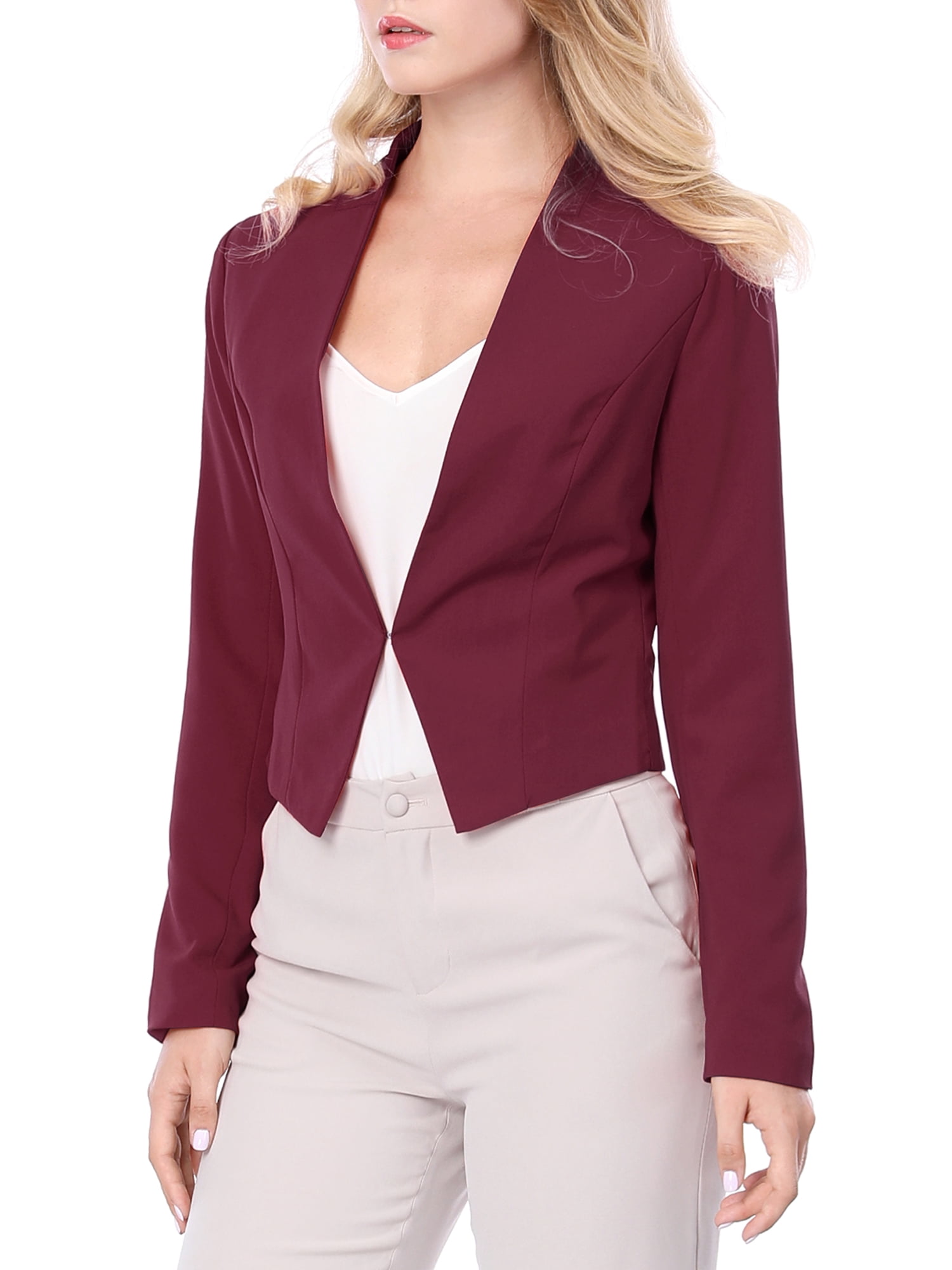 INSPIRE CHIC Veste Blazer Courte Sans Col pour Femme, de Travail/bureau/affaires Décontracté