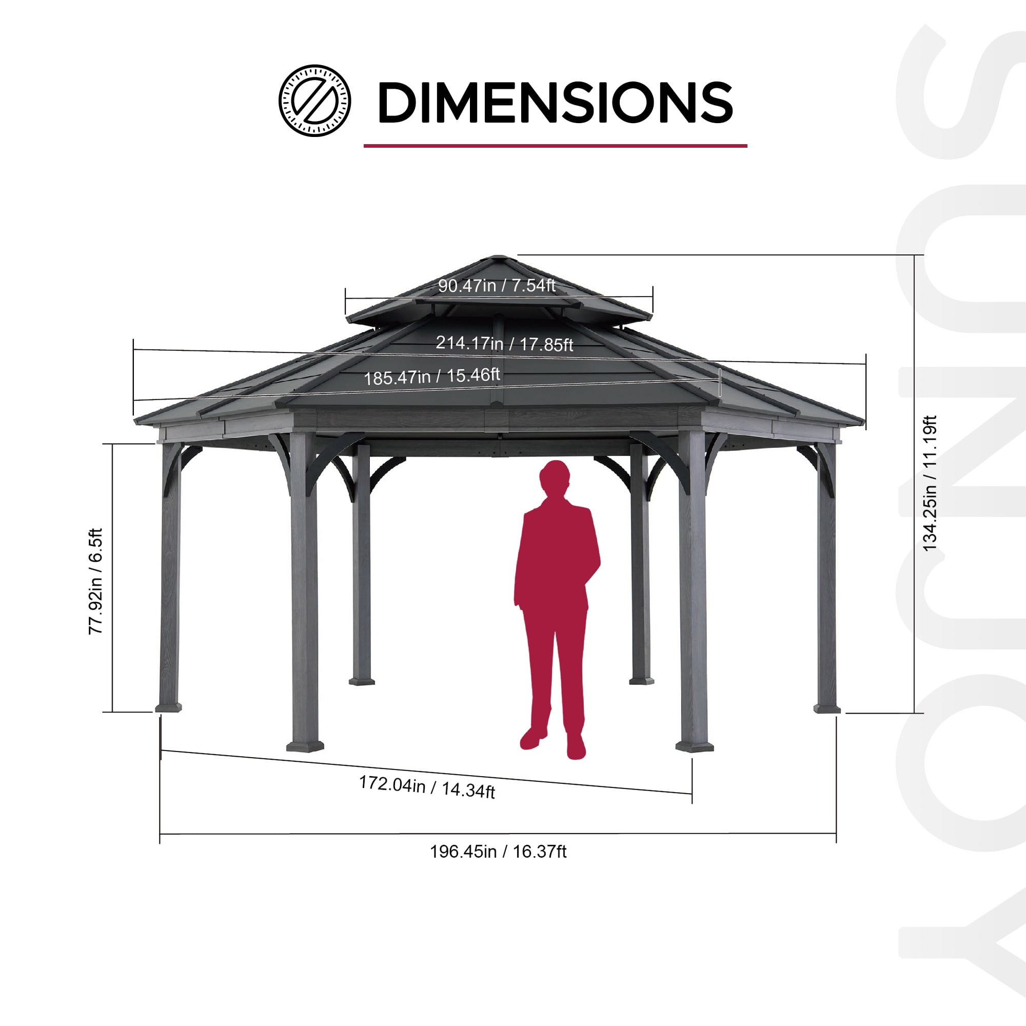 Sunjoy 15 ft. x 18 ft. Outdoor Hexagon Hardtop Gazebo