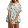 thumbnail image 2 of SMihono Hauts pour Femmes Été Chic Décontracté Mode Femme Imprimé Décontracté Col Rond Manches Courtes T-Shirt Ample Blouse Hauts T-Shirt Oversize pour Femmes, 2 of 9