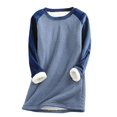 thumbnail image 1 of Chandail en Molleton Doublé Sherpa en Polaire pour Femmes, Chandail Chaud d'Hiver, Col Rond, Automne, Tunique de Détente, Rouge Melon D\'eau 2TG, 1 of 6