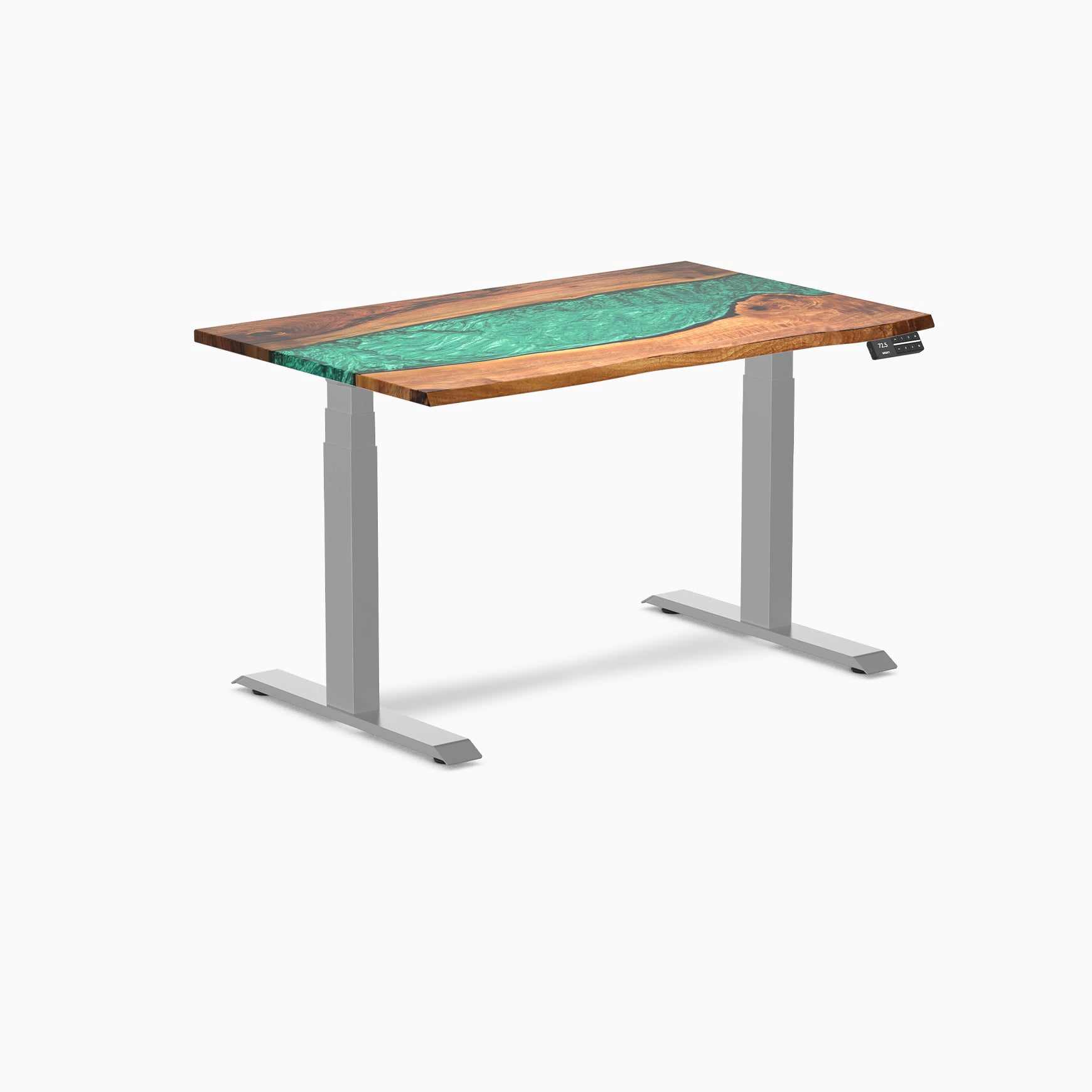 Desky Bureau Assis-Debout en Bois Dur à Double Résine - Noyer Naturel Rivière Émeraude / 48 x 30 Pouces / Gris