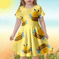 thumbnail image 2 of Robe Décontractée à Manches Courtes pour Fille, Jaune, à Fleurs, Mignonne, Imprimée, 2 of 5