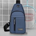 thumbnail image 4 of Crossbody Strap Bag Backpack with Headphone Hole | Multipurpose Sling Chest Pack | Lightweight Nylon Shoulder Bag | Adjustable Strap | Multiple Pockets | Hiking Travel Outdoor | 31x17x5cm | Blue, 4 of 7