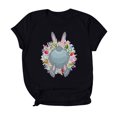 thumbnail image 1 of Pompotops Women's Fashion Easter Rabbit Wreath Print O-Neck Loose Short Sleeve Blouse Top, 1 of 5
