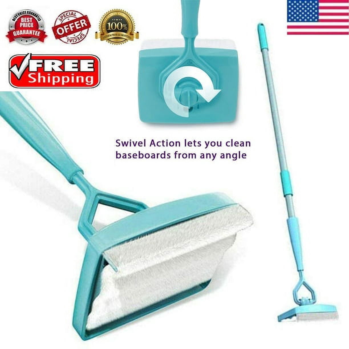 Risewill Baseboard Cleaner Mop Extendable Microfiber Dust Cleaner Brush with Handle Clean Pad Household