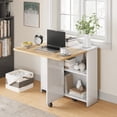 thumbnail image 4 of AKDSteel Folding Dining Table, Kitchen Dining Drop Leaf Dining with 6 Wheels and 2-Layer Storage Shelf, Space Saving Dining Table for Small Spaces, 4 of 8