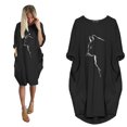 thumbnail image 3 of Womens Jumper Robe Surdimensionnée Imprimée Chat Manches Courtes Été Poche Chandail Mini Robes de Plage pour Femmes 2022, 3 of 5
