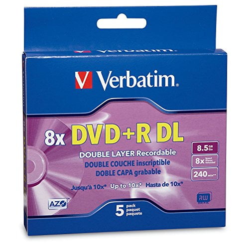 Verbatim DVD+R DL 8.5GB 8X AZO with Branded Surface - 5pk Jewel Case Box - 95311