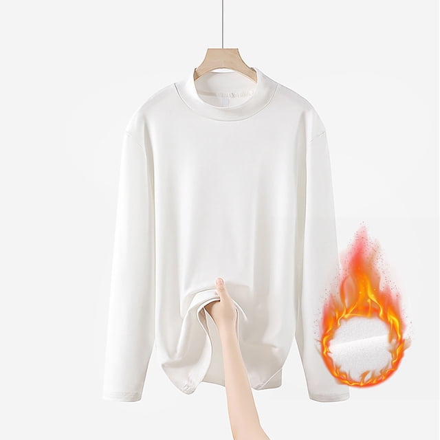 Ailaofu T-Shirt à Col Roulé Manches Longues en Coton Doux Col Montant Couleur Unie Basique