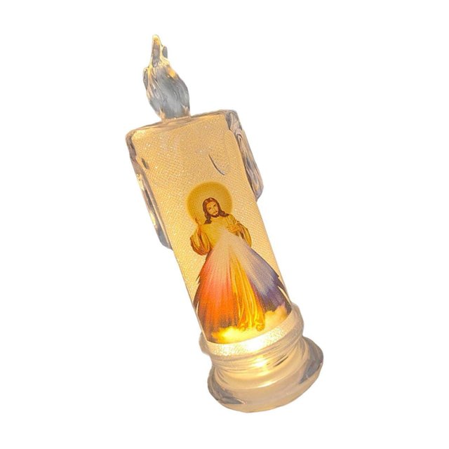 Lamp Decorative Prayer Candle Ornament for Desktop Flameless Jesus Virgin Prayer Church Holiday Style A