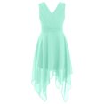 thumbnail image 1 of YONGHS Robe en Mousseline pour Filles, Col en V, Sans Manches, Ourlet Asymétrique, Taille Plissée, Robe de Demoiselle d'Honneur pour Fête, Vert Menthe 12, 1 of 5
