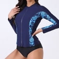 thumbnail image 4 of Charmo Womens Long Sleeve Rashguard Swimsuit Zip Front Color Block Tankini Sun Protection Rash Guard, 4 of 5
