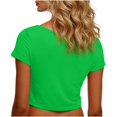 thumbnail image 5 of VSSSJ Crop Tops pour Femmes Manches Courtes Col Rond Extensible Chemise Décontractée Ajustée Solide Confortable Été Basique T-Shirts Courts Verts Taille Unique, 5 of 5