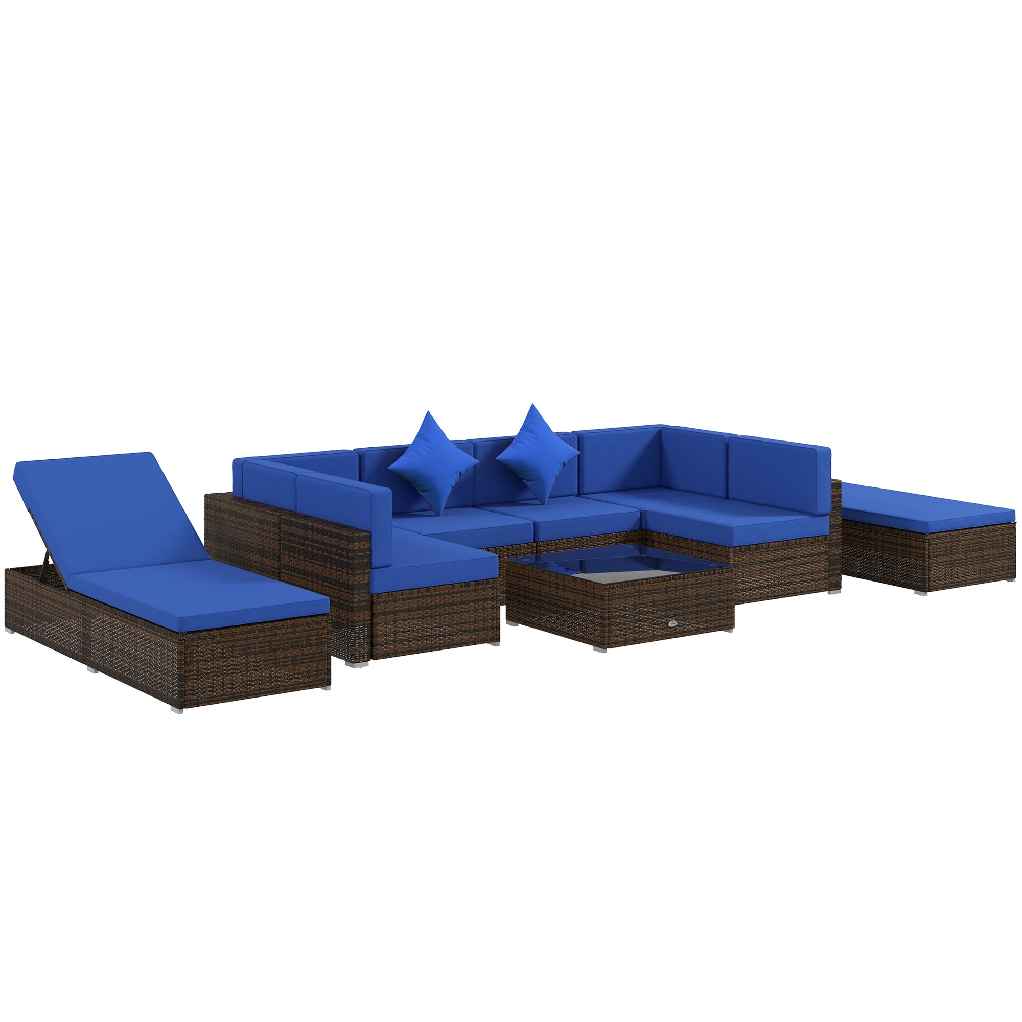 Outsunny 9 Pieces Wicker Patio Furniture Set with Cushion, Navy Blue