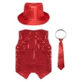 thumbnail image 4 of RUNQHUI Gilet à Paillettes pour Garçons Enfants avec Chapeau et Cravate Rouge 90, 4 of 6