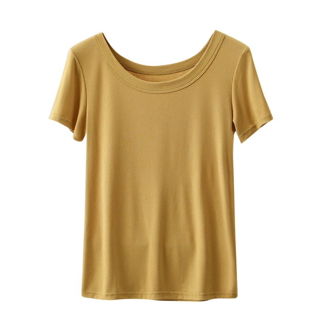 Yuyuzo Hauts de Pyjama pour Femmes Col Ras du Cou T-Shirts à Manches Courtes Décontractés d'Été Confortables Amples Blouses