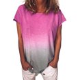 thumbnail image 1 of MAWCLOS Ladies Tops Gradient Color Tee Short Sleeve T Shirt Casual Summer Crew Neck Tunic Rose Red XXL, 1 of 2