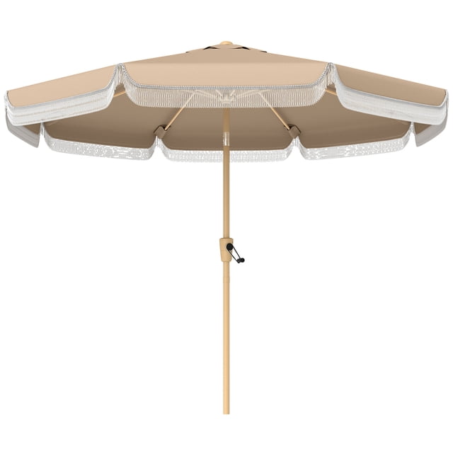 Outsunny Parasol de Patio 9 Pi avec Inclinaison, Manivelle, Parasol d'Extérieur, Kaki