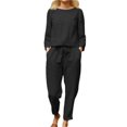 thumbnail image 2 of TIMIFIS Two Piece Sets for Women Fall Cotton Linen Outfits Casual Crew Neck Solid Long Sleeve Shirts Set Long Pants Suits with Pockets - Spring/Summer, 2 of 6