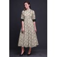 thumbnail image 4 of Bimba Leaves Ladies Button Down Print Dress A-Line Cocktail Party Shirt Dress-Large, 4 of 5