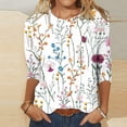 thumbnail image 2 of Pompotops T-shirt Ample Imprimé pour Femme, Blouse Mi-Longue à Manches 3/4, Col Rond, Hauts Décontractés, Liquidation, 2 of 5