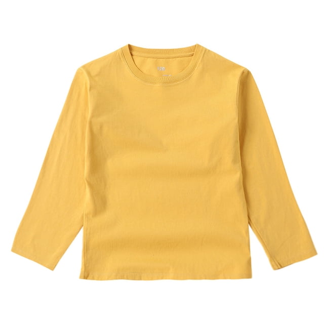 ZACPNCV T-Shirts à Manches Longues pour Filles, Col Rond pour Enfants, Hauts d'Automne et d'Hiver, T-Shirts Basiques, Jaune, 5-6 Ans