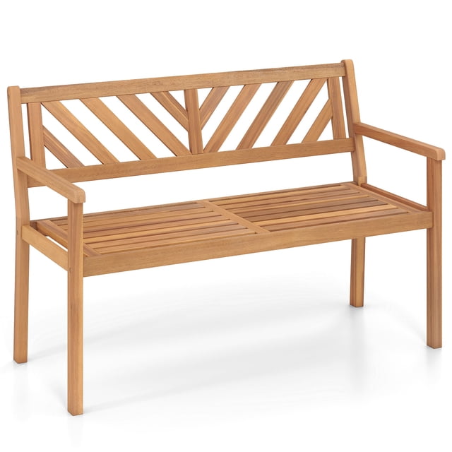 Gymax Outdoor Loveseat Bench 2-Person Patio Acacia Wood Garden Chair w/ Armrests