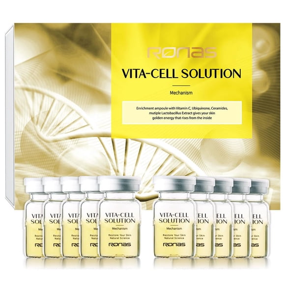 Ronas VITA Cell Solution, Sérum Anti-âge pour le Visage et le Cou avec Acide Hyaluronique, Vitamine C, Céramide, Bêta-Glucane, Sérum Hydratant Tonifiant pour Taches Brunes