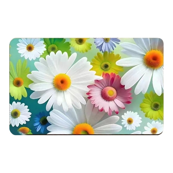 Floral Tech Fabric Bath and Entry Mat Set Absorbent Non Floor Covering for Home 2PCS